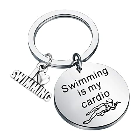 WUSUANED Funny Swimming Keychain Swimming Is My Cardio Swimming Jewelry Gift For Swimming Lover Coach Teacher, Swimming is My Cardio Keychain, Large Cover