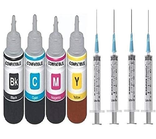 Refill Ink for DeskJet 3835 All-in-One Ink Advantage Colour Printer with- 4 Syringe -100 ML Each Bottle Multi Color Ink Cartridge (Magenta, Black, Yellow, Cyan)