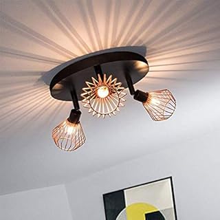 ktjes Vintage 3 Way Ceiling Light, Industrial 3 Lights Flush Lights with 3 Copper Birdcage Retro Adjustable Kitchen Ceiling Spotlights