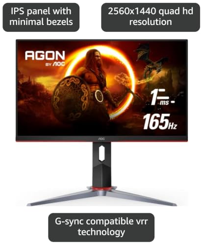 Image of AOC Q27G2S 27 inch Gaming Monitor, QHD 2K 2560x1440, 165Hz 1ms, G-SYNC Compatible, Height Adjustable, 3-Year Zero-Bright-dot,Black