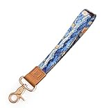 SENLLY Van Gogh Starry Night Hand Wrist Lanyard Premium Quality Wristlet Strap with Metal Clasp and Genuine Leather, for Key Chain, Cell Mobile Phone, Camera, Charms, Lightweight Items etc