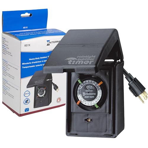Intermatic HB11K Heavy-Duty Outdoor Plug-in Timer – 2 ON/2 Off Settings, 30-Min Minimum Intervals, Weatherproof Flip Cover, 15A/1800W, 1 HP Rated, 13' Cord – Ideal for Pool Pumps, Lights, Decorations