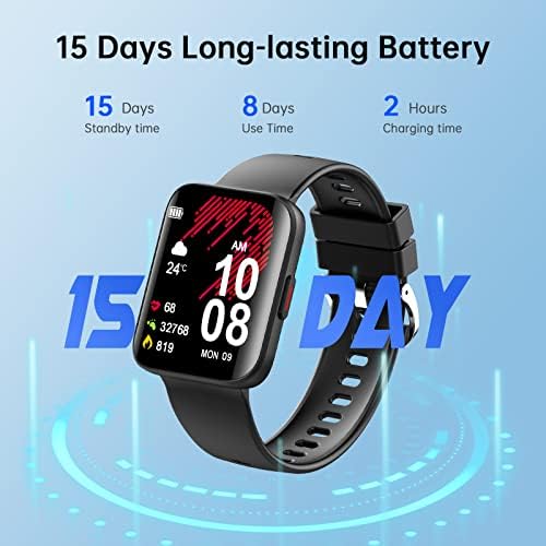 Smart Watch for Men Women, 1.69" Touch Screen Fitness Watch with Sleep Monitor, Heart Rate Monitor, Blood Oxygen, IP68 Waterproof Fitness Tracker 22 Sport Modes, Smartwatch for Android iOS, Black