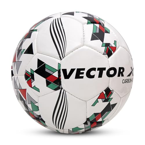 Image of Vector X 32 Panel Carbon-X PU Hand Stitched Indoor /Outdoor Water-Resistant Football with Latex Bladder, White, Size 5, Suitable for Match and Training for Adults 15+ Years