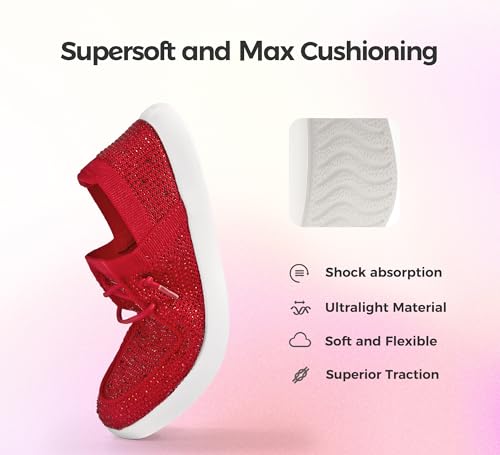 BELOS Women's Rhinestone Lace Up Loafers Shoes Comfortable Slip On Mesh Knit Walking Shoes Fashion Lightweight Sparkly Glitter Sneaker4