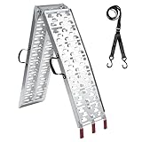 HSINRAMP ラダーレール バイク 1本セット (長さ227.5cm 幅30.5cm 耐荷重340kg) バイク スロープ、アルミ ブリッジ、バイク ラダー、折りたたみ式、軽量、滑りにくい、取っ手付き、ベルト付き