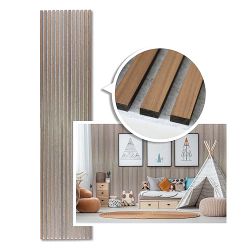 Kaiser plastic Akkustikpaneele Eiche oder Walnuss | mit grauem Filz | moderne Wandverkleidung | akustische Wandpaneele | in verschiedenen Formaten (Walnuss, 240 x 40 cm)