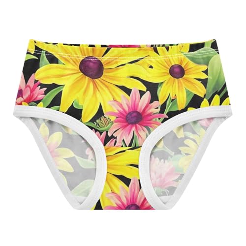 Yellow Pink Rudbeckia Flowers Black Toddler Underwear Custom 2t Cotton Panties Little Girl Cartoon Kids Briefs Undies