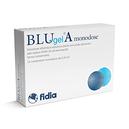 Fidia Farmaceutici Blu Gel A Monodose - Soluzione Oftalmica Isotonica Sterile con Acido Ialuronico, Sale Sodico e Aminoacidi, 15 Contenitori Monodose, 0.35 ml cad., Senza Conservanti