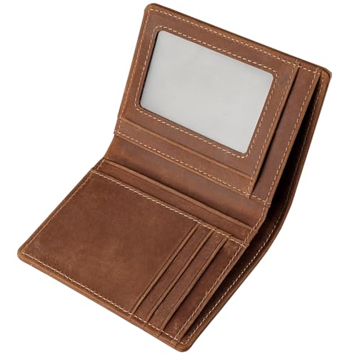Bifold Vertical Wallet for Men - Slim Leather RFID Blocking with ID Window & 2 Cash Pockets | 0.7