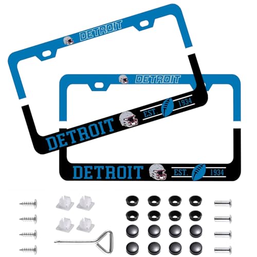 2Pcs License Plate Frames Holder Aluminum Alloy with Screws Universal US (Frame-Detroit)