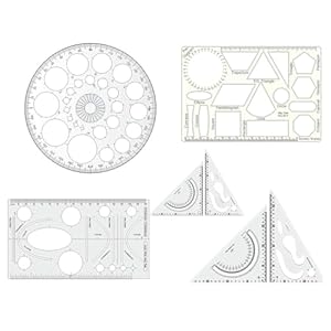 DREAM XPLORE Pro Circle (25 Circles), Hyperbola Parabola Template,Geometry Template (16 Shapes),Set Square Big & Small Drafting Scale Ruler Useful to Architect,Engineering or Other Students (Set Of 5)