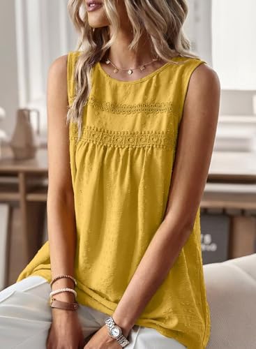 Image of Falechay Womens Summer Tops Boho Shirts Crewneck Sleeveless Tank Tops Flowy Lace Hem Casual Blouses Clothing Trendy 2026