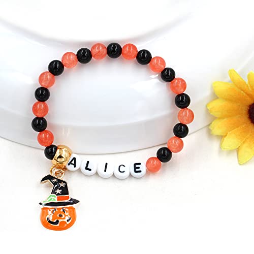 Image of Uloveido Black Orange Jade Charms Halloween Bracelets All Saints' Gift - DIY Customized Name Beaded Bracelet