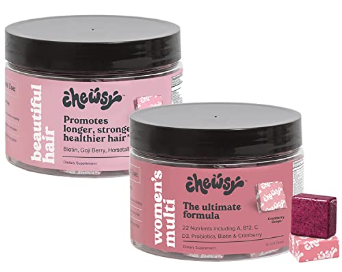 Women’s Multivitamin With Vitamin C, B12, A, D, E, Folic Acid, Probiotics, Biotin, Cranberry+ Beautiful Hair Vitamin, Biotin, Vitamins C, A, B12, D3, Goji Berry For All Hair Types Chews, 30 Day Supply #TOP27