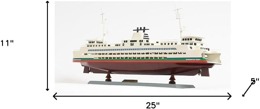 HomeRoots 11" Brown and White Washington Ferry Boat Hand Painted Decorative Boat