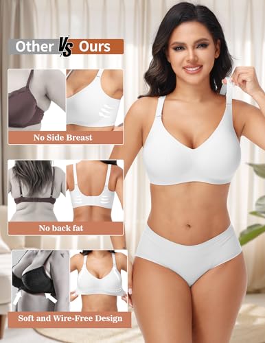 Image of PoseFree Full Coverage Bra No Underwire, with Seamless Design & Supportive Jelly Strip Technology White M