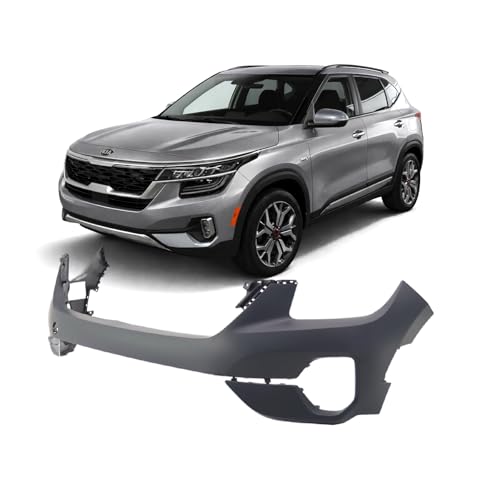 Image of FitParts Compatible with Kia Seltos 2021-2022 Front Upper Bumper Cover | Primed, With Fog Light Holes, With Tow Hook Hole, Ready to Paint, OEM 86511Q5300, KI1014113