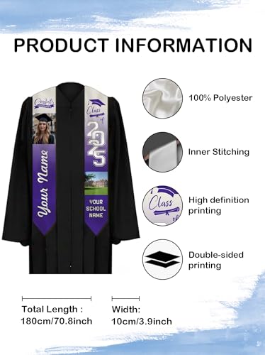 Custom Graduation Stoles Personalized Congratulation Gifts Class of 2025 Graduation Sash with Photo for University3
