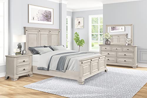 Roundhill Furniture Renova Wood Bedroom Set, Panel Bed, Dresser, Mirror, Nightstand, King, Distressed Parchment Roundhill Furniture Renova Wood Bedroom Set, Panel Bed, Dresser, Mirror, Nightstand, King, Distressed Parchment
