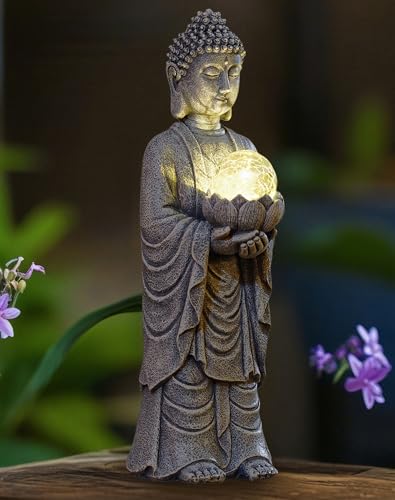 Tiejiajiang Solar Buddha Statue Outdoor – 14 Inch Tall Solar Outdoor Yard Zen Garden Decor - Ideal Gifts for Housewarming