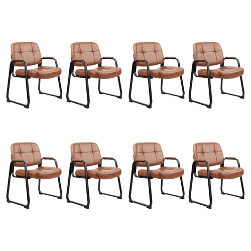 Image of CLATINA Big & Tall 500 lbs Waiting Room Chairs with Padded Armrests and Sled Base, Leather Stationary No Wheels Office Guest Chair for Reception Lobby Home and Meeting Conference, Brown (8 Pack)