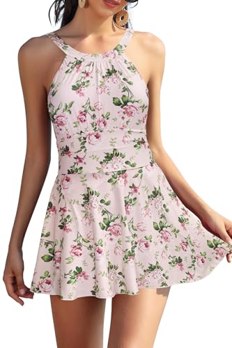 Maillot de bain une pièce col haut tankini plissé grande taille effet ventre plat pour femme