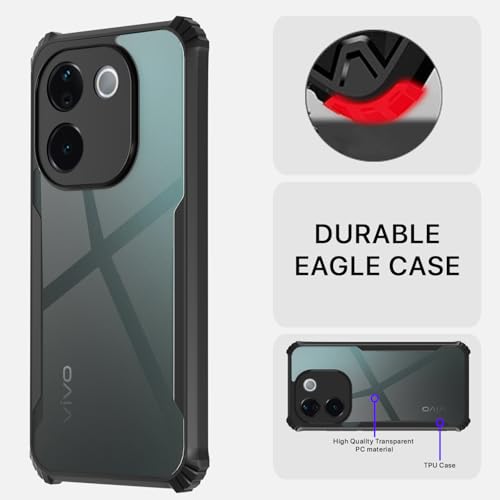 Image of Pikkme Crystal Clear Transparent Back Cover | Ultra Hyrbid | Full Camera Protection | Raised Edge | Bumper Case for Vivo T3 Pro 5G / iQOO Z9s Pro 5G (Black)