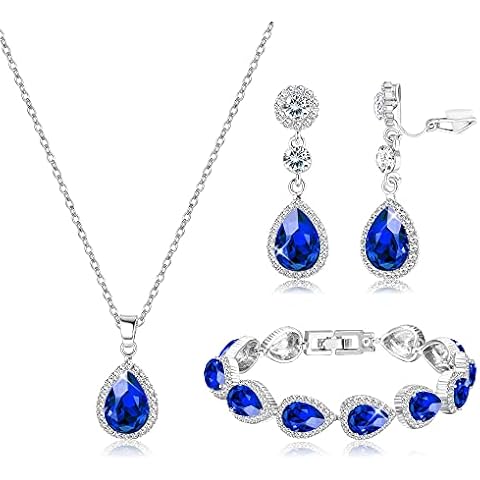 HAIAISO Bridal Jewelry Set Wedding Crystal Necklace Bracelet Clip On Earrings Rhinestone Pendant Teardrop Dangle Clip On Earrings Prom Bridal Party Bridesmaid Jewelry Set for Women Cover
