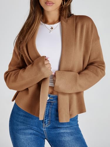 Image of Saodimallsu Womens Cropped Cardigan Open Front Shawl 2026 Fall Trendy Long Sleeve Sweater Jacket