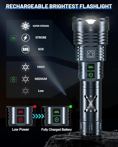Image of Super Bright 99000 High Lumens Flashlights Rechargeable, Powerful LED Flashlight 6 Mode, Zoomable Tactical Flashlights, Anti-Drop Wear-Resistant for Home Emergency Camping