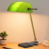 PYKZLU Green Bankers Desk Lamp with Antique Brass Frame & Black Base (Green)