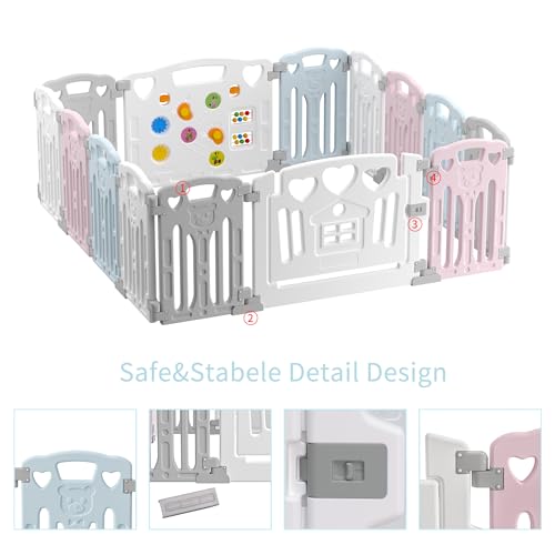Baby Playpen Kids Activity Centre Safety Play Yard Home Indoor Outdoor New Pen (multicolour) (White) (Macarons Classic Set 14 Panel) - Thumbnail 2