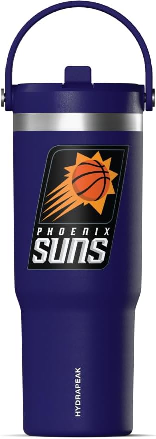 Miniatura 2 de Hydrapeak x Vaso de acero inoxidable con licencia oficial de la NBA de Phoenix Suns de 32 onzas con asa y tapa con popote, botella de agua a prueba