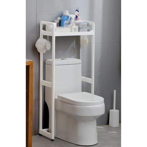 Estanteria Baño Encima Wc, Estante Encima del Inodoro, Almacenamiento Sobre Inodoro, Almacenamiento de Múltiples Capas, Diseño de Barandilla, Pies Ajustables, Adecuado Para Baño, Inodoro Y Lavadero(Wh