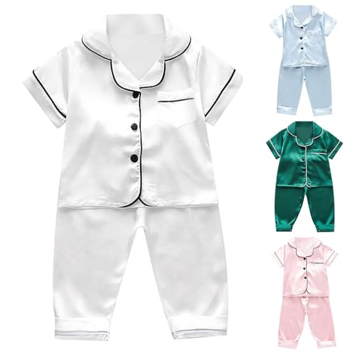 Toddler Boys Girls Satin Silky 𝐏a𝐣amas Set Button-Down 𝐒lee𝐩wear Short Sleeve with Long Pants 𝐍𝐢ghtwear 𝐏𝐣s for Baby