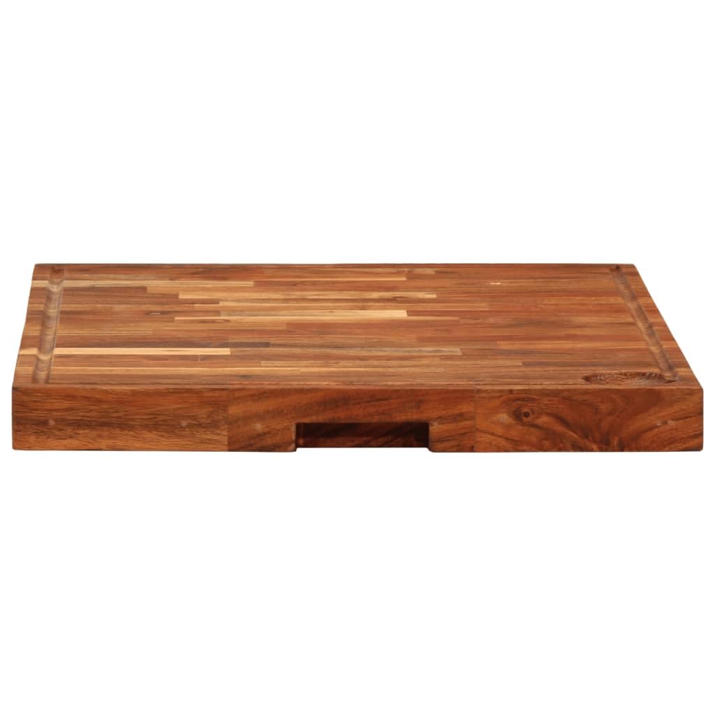 Tabla de cortar de madera maciza de acacia 42 x 30 x 4 cm con ranura para jugo, tabla de cocina antideslizante para cortar, picar, rebanar y servir queso, pan y aperitivos