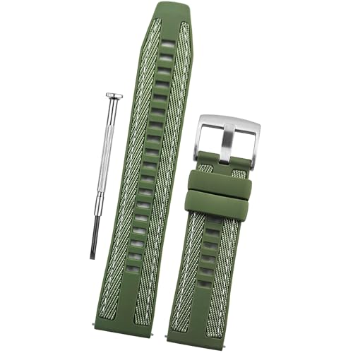 DBLACK ‘’MARSHELL’’ Premium Silicone Watch Strap, Nylon Fusion Sport Design Watch Belt // For 20mm, 22mm, or 24mm Matte Finish Watch Band (Choose Your Size & Color) (Moss Green, 20mm)