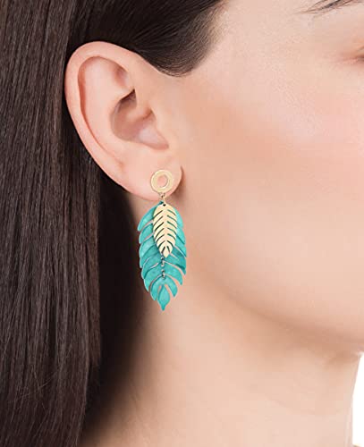 Pendientes-Viceroy-Chic-con-IP-dorado-forma-dos-hojas-una-en-resina-verde-y-otra-pequena-dorado