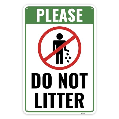1PC Do Not Litter Sign, 12 x 8 Inches - Aluminum - No Littering Pick Up Your Trash Outdoor Sign
