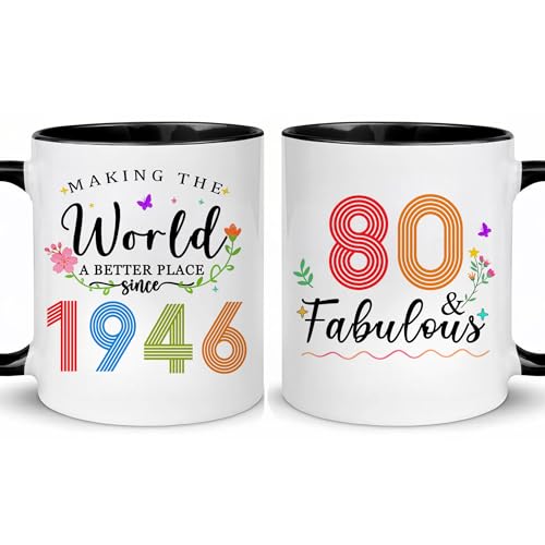 Choinn 1946 80th Birthday Gifts for Women Men, Turning 80 Years Old Birthday Gift Coffee Mug for Mom, Dad, Grandma, Grandpa, 80th birthday Gifts Ideas, Fathers Day Mothers Day Christmas 11oz Cup