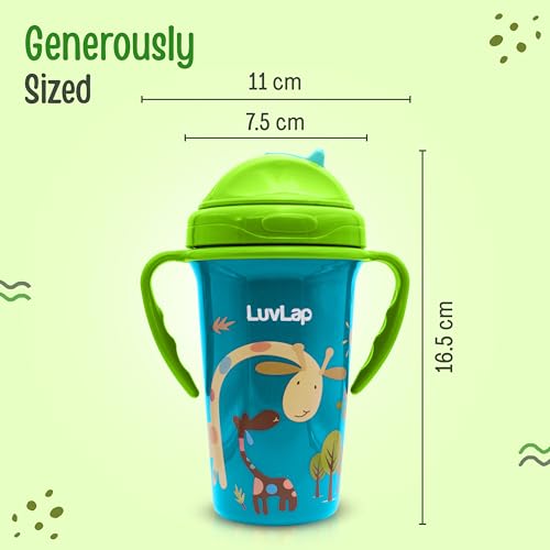 Image of LuvLap Tiny Giffy Sipper for Infant /Toddler & Kids 300ml, Anti-Spill Sippy Cup with Soft Silicone Straw BPA Free, 1 Year+ (Green) (Pack of 5)