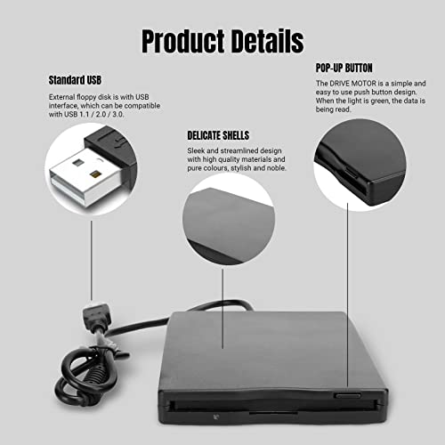Hilitand Portable Usb Floppy Drive, 3.5 Inch Card Reader, Floppy Disk Reader Computer Accessory, Usb External Floppy Drive Disk For Windows 10/7 /Vista/Win 8 / Xp/Me / 2000 / Se / 98 #TOP3