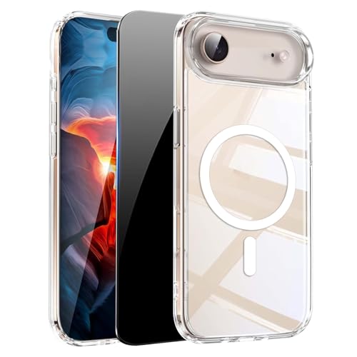 vphioxlr Clear Phone Case for iPhone 17 Air Case Magnetic with Privacy Screen Protector [Anti-Yellowing] Rugged Shockproof Protective Bumper Case 6.5" 2025 Transparent