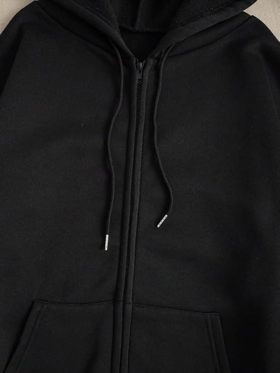 Image of NETCLICK Women's Polycotton Fleece Plain Full-Zip Hooded Winter Sweatshirt with Kangaroo Pocket Casual Warm Outerwear