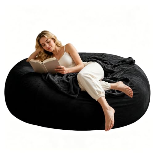 Image of big bean bag chairs for adults,6FT,bean bag chair with filler included,memory foam chair,Removable and washable flannel cover, living room furniture, suitable for bedroom and dormitory.(Black, 6 Foot)