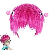 Cosplayrim Saiki Kusuo Wig Cosplay Pink Hair Short Costume Halloween With green upgrade 2hair clips