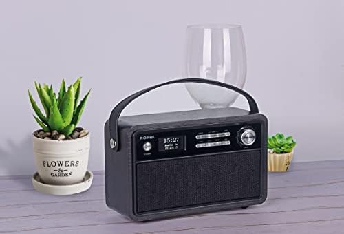 ROXEL RETRO D1 Vintage DAB/FM Radio Bluetooth Speaker with Remote | Bedside Alarm Clock with Sleep Function. Rustic Exterior, Mains and USB Rechargeable, TF card, AUX and USB Compatible (Black)