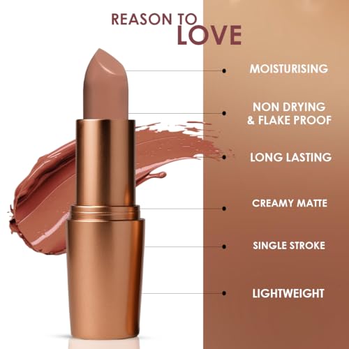 Image of One Wish Creamy Matte Lipstick Long Lasting for Women - Latte Love Shade 06 | Full Coverage | Creamy Formula | No Flaky Lips | No Dryness | Vitamin E, Almond Oil & Shea Butter for Moisturising Lip | 8 Hrs Lasting | Smooth Finish | 3.8 gm