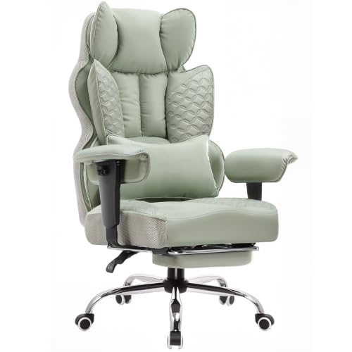 Image of GTPLAYER Big and Tall Gaming Chair 400lbs Heavy Duty Office Chair with Foot Rest & Ergonomic Pocket Spring Lumbar Support, High Back 3D Saddle Shaped Cushion for Back Pain Relief, Green